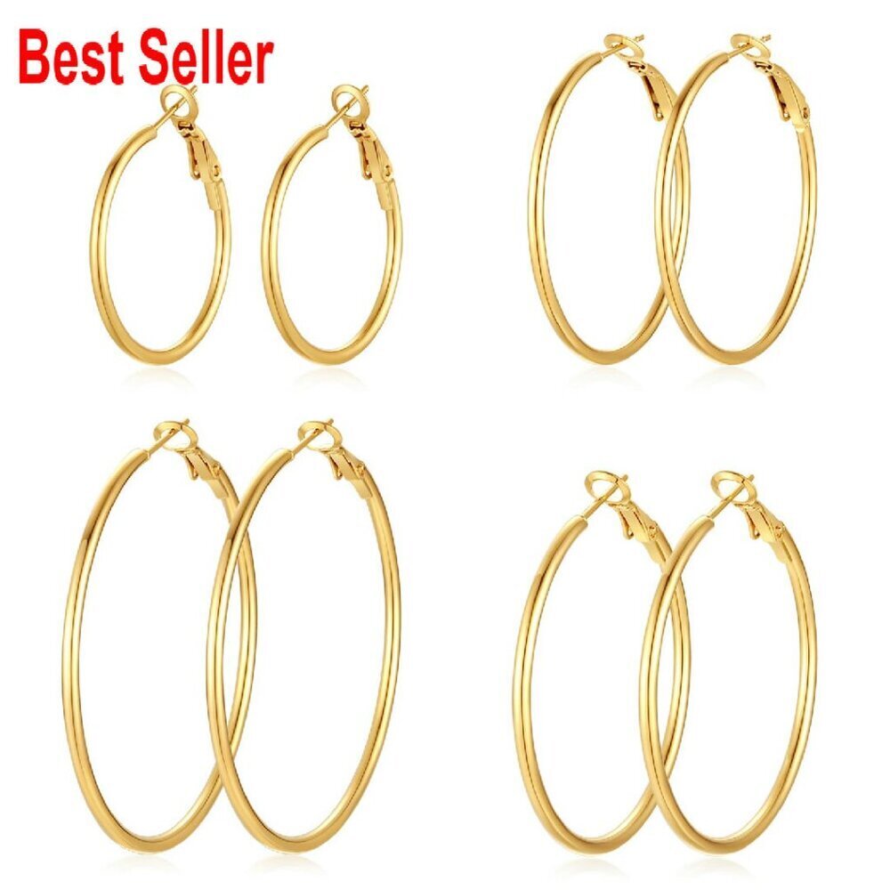 14K Gold Plated Hoop Earrings Set Hypoallergenic Lightweight Dangle